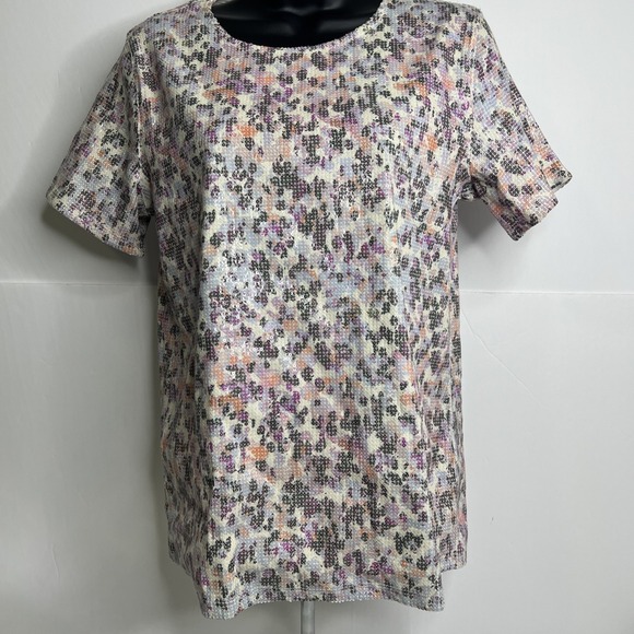 DKNY Women's Small Sequin Blouse Top Shirt-Short‎ Sleeve Bling Tee New W/Tags - Picture 1 of 7